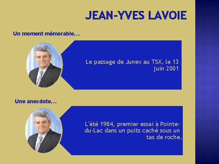 JEAN-YVES LAVOIE Un moment mémorable… Le passage de Junex au TSX, le 13 juin