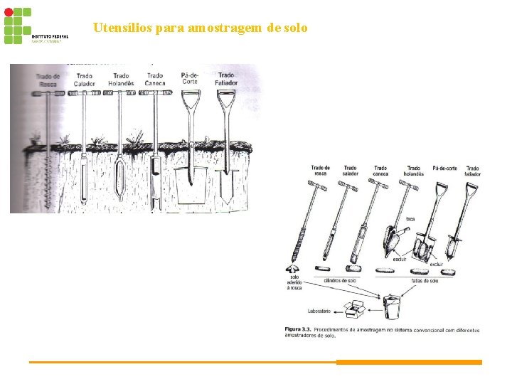 Utensílios para amostragem de solo 