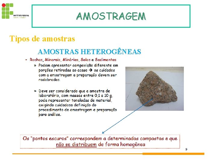 AMOSTRAGEM Tipos de amostras AMOSTRAS HETEROGÊNEAS 