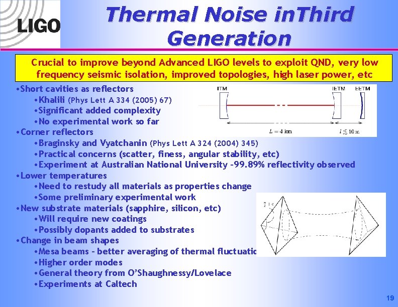 Thermal Noise in. Third Generation Crucial to improve beyond Advanced LIGO levels to exploit