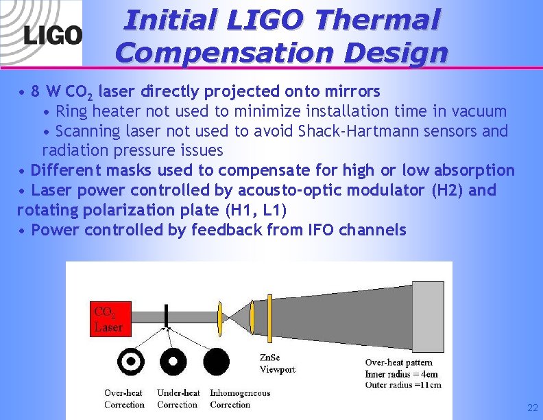 Initial LIGO Thermal Compensation Design • 8 W CO 2 laser directly projected onto
