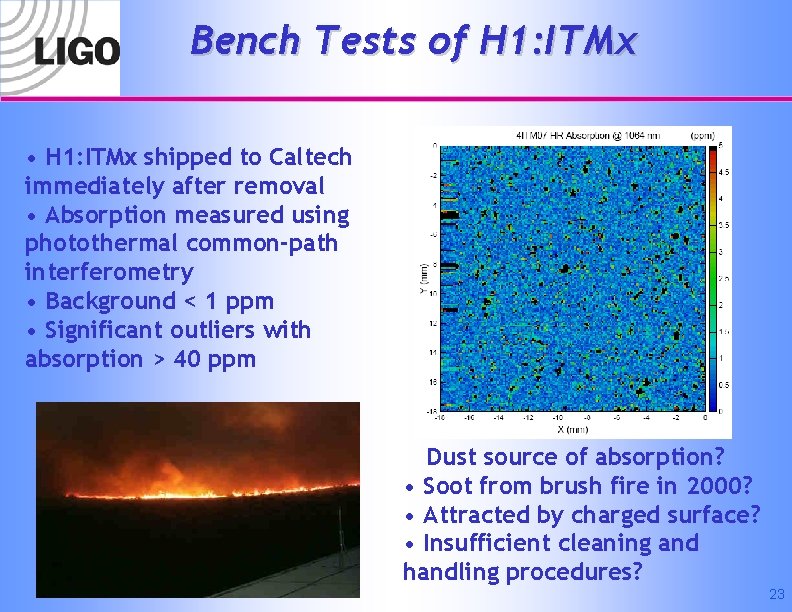 Bench Tests of H 1: ITMx • H 1: ITMx shipped to Caltech immediately