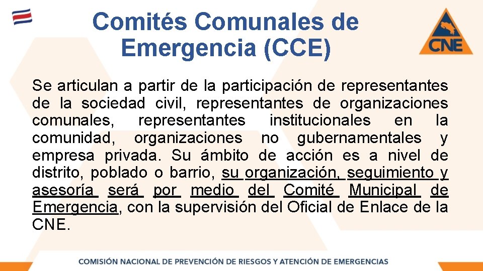 Comités Comunales de Emergencia (CCE) Se articulan a partir de la participación de representantes