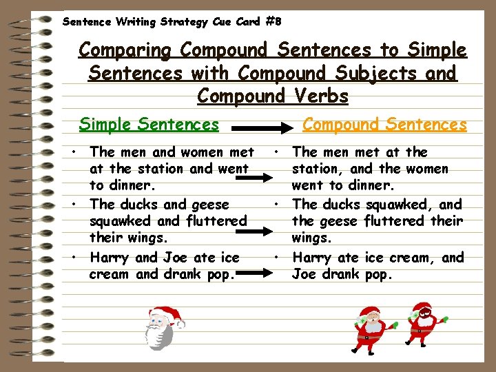 Sentence Writing Strategy Cue Card #8 Comparing Compound Sentences to Simple Sentences with Compound