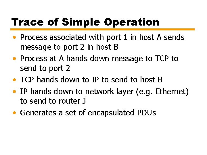 Trace of Simple Operation • Process associated with port 1 in host A sends