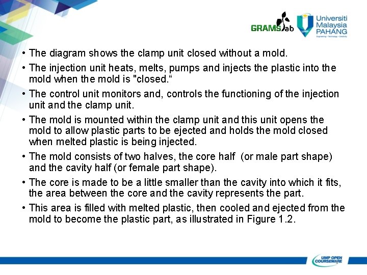 • The diagram shows the clamp unit closed without a mold. • The • The diagram shows the clamp unit closed without a mold. • The