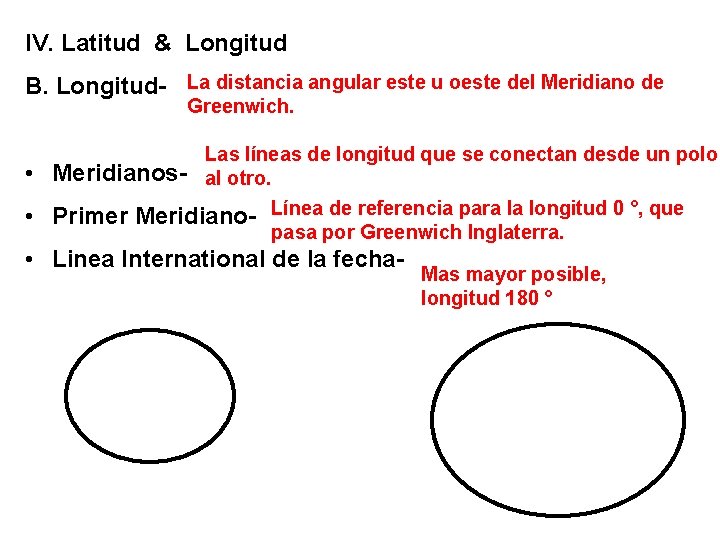 IV. Latitud & Longitud B. Longitud- La distancia angular este u oeste del Meridiano