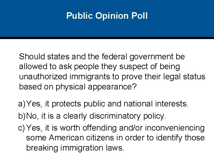 Public Opinion Poll Should states and the federal government be allowed to ask people