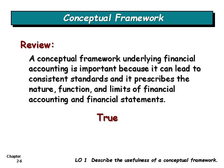 Conceptual Framework Review: A conceptual framework underlying financial accounting is important because it can