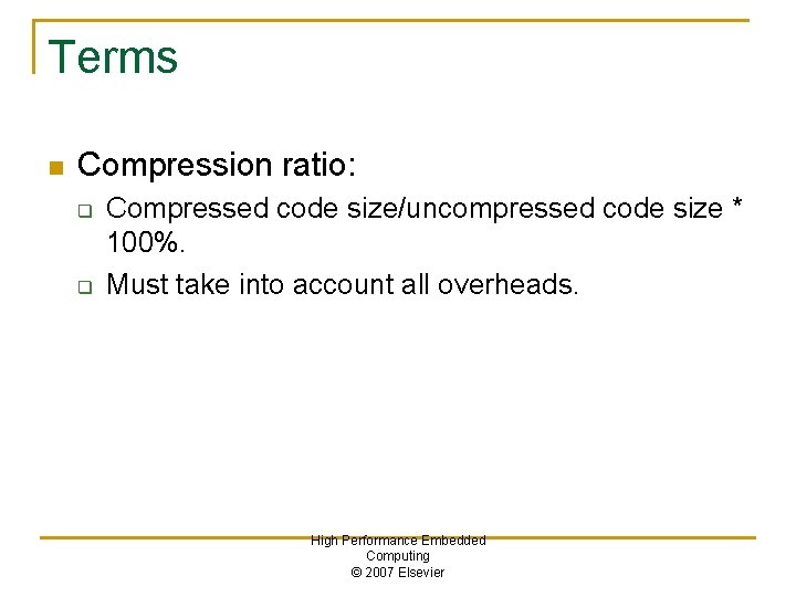 Compressed Code Chapter 2 part 2 CPUs High Performance Embedded