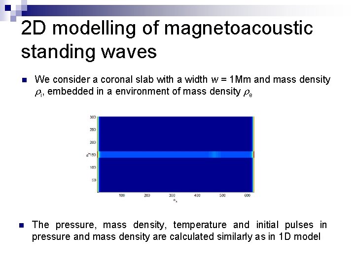 2 D modelling of magnetoacoustic standing waves n n We consider a coronal slab
