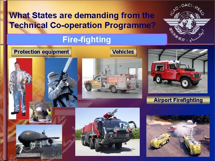 What States are demanding from the Technical Co-operation Programme? Fire-fighting Protection equipment Vehicles Airport