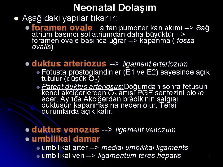 Neonatal Dolaşım l Aşağıdaki yapılar tıkanır: l foramen ovale : artan pumoner kan akımı