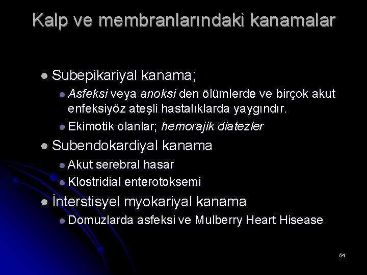 Kalp ve membranlarındaki kanamalar l Subepikariyal kanama; l Asfeksi veya anoksi den ölümlerde ve