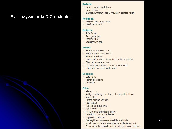 Evcil hayvanlarda DIC nedenleri 81 