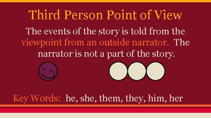 Third Person Point of View The events of the story is told from the