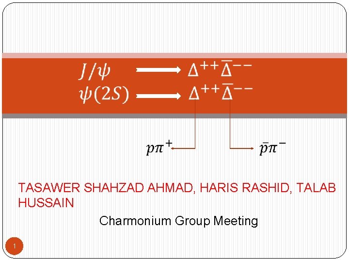  TASAWER SHAHZAD AHMAD, HARIS RASHID, TALAB HUSSAIN Charmonium Group Meeting 1 