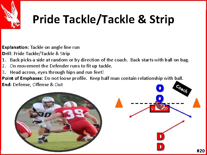 Pride Tackle/Tackle & Strip Explanation: Tackle on angle line run Drill: Pride Tackle/Tackle &