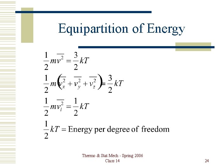 Equipartition of Energy Thermo & Stat Mech - Spring 2006 Class 14 24 