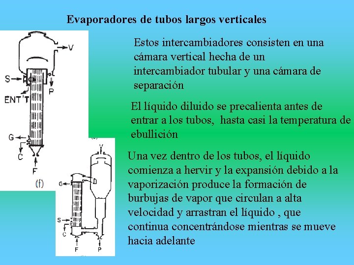 Evaporadores de tubos largos verticales Estos intercambiadores consisten en una cámara vertical hecha de