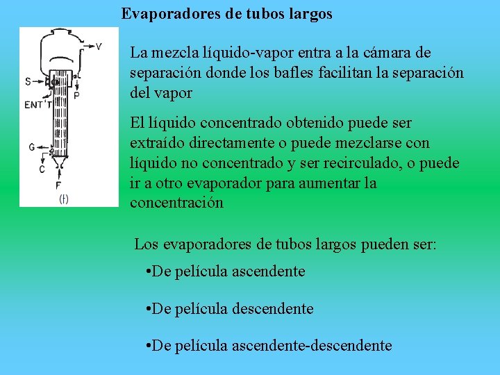 Evaporadores de tubos largos La mezcla líquido-vapor entra a la cámara de separación donde