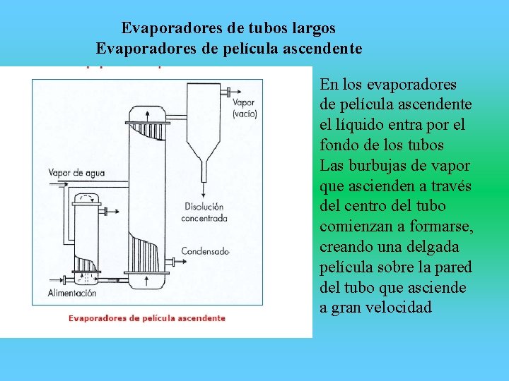 Evaporadores de tubos largos Evaporadores de película ascendente En los evaporadores de película ascendente