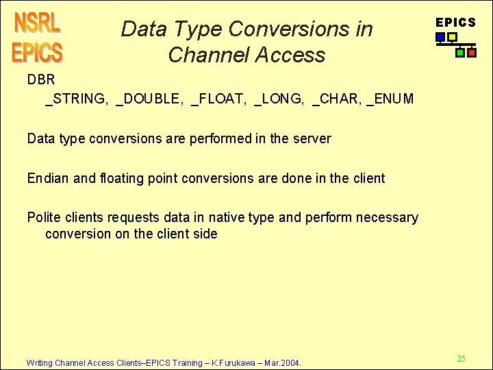 Data Type Conversions in Channel Access EPICS DBR _STRING, _DOUBLE, _FLOAT, _LONG, _CHAR, _ENUM