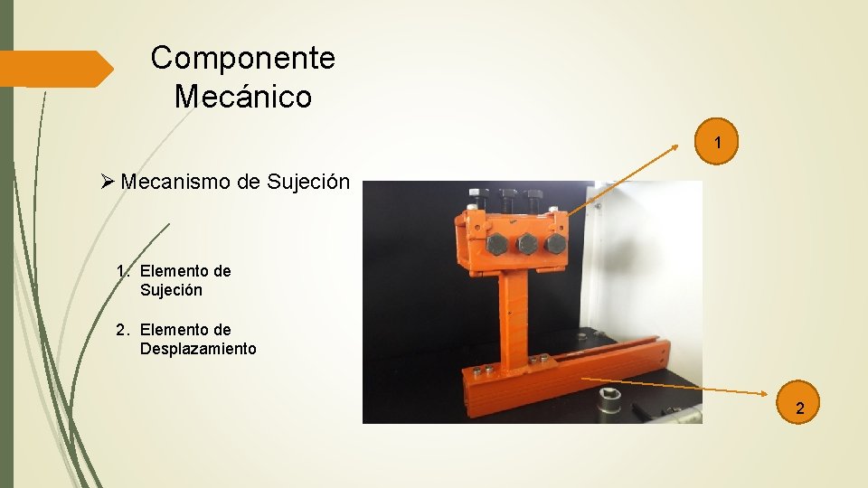 Componente Mecánico 1 Ø Mecanismo de Sujeción 1. Elemento de Sujeción 2. Elemento de