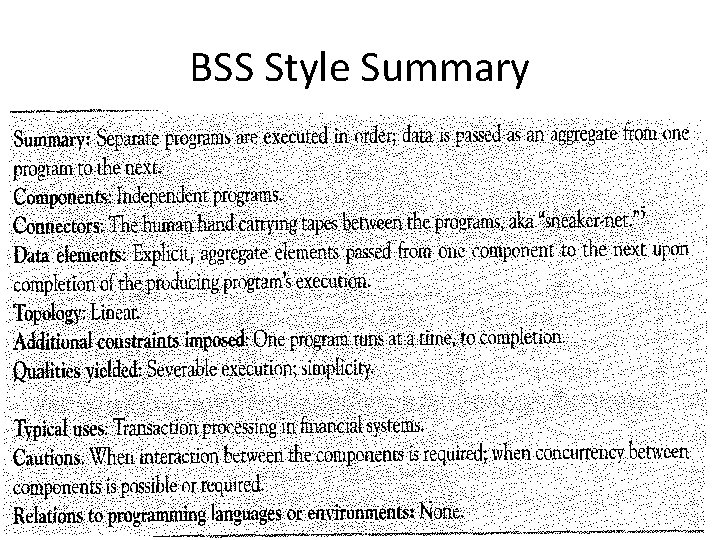 BSS Style Summary 