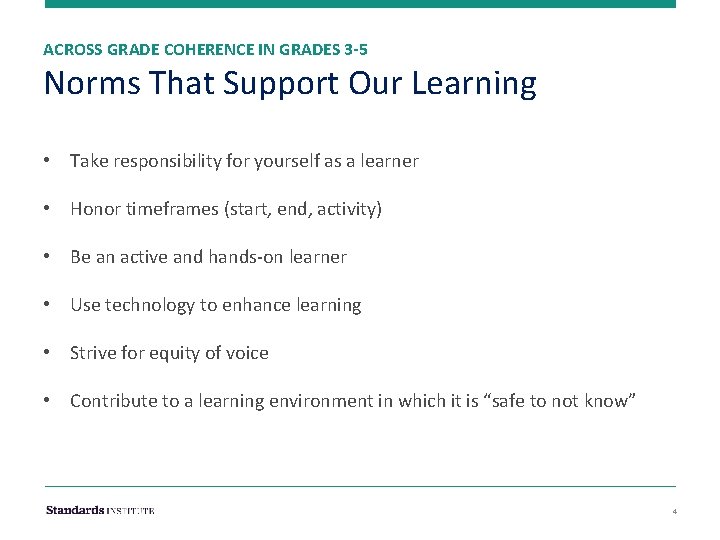 ACROSS GRADE COHERENCE IN GRADES 3 -5 Norms That Support Our Learning • Take
