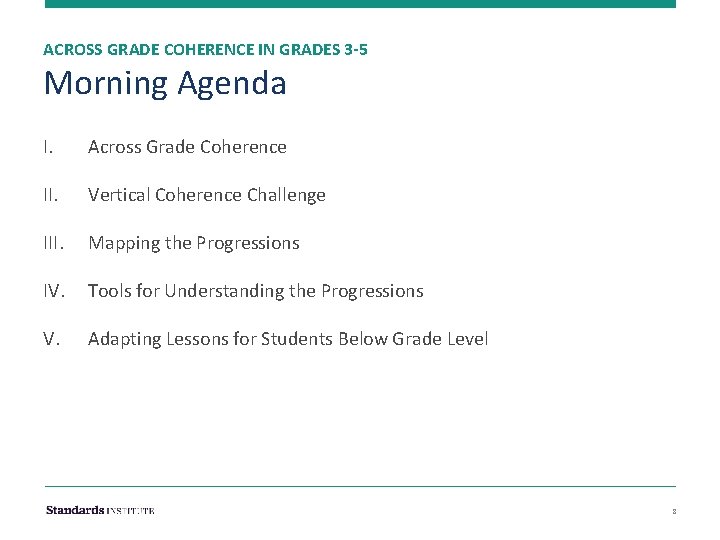 ACROSS GRADE COHERENCE IN GRADES 3 -5 Morning Agenda I. Across Grade Coherence II.