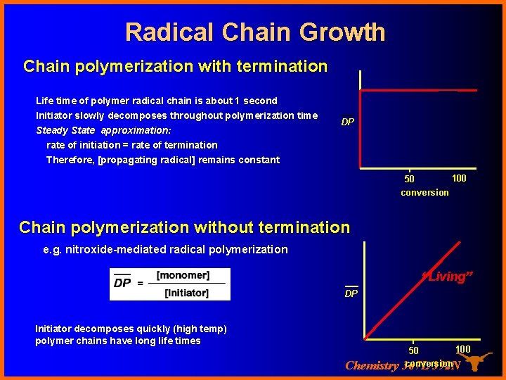 Radical Chain Growth Chain polymerization with termination Life time of polymer radical chain is