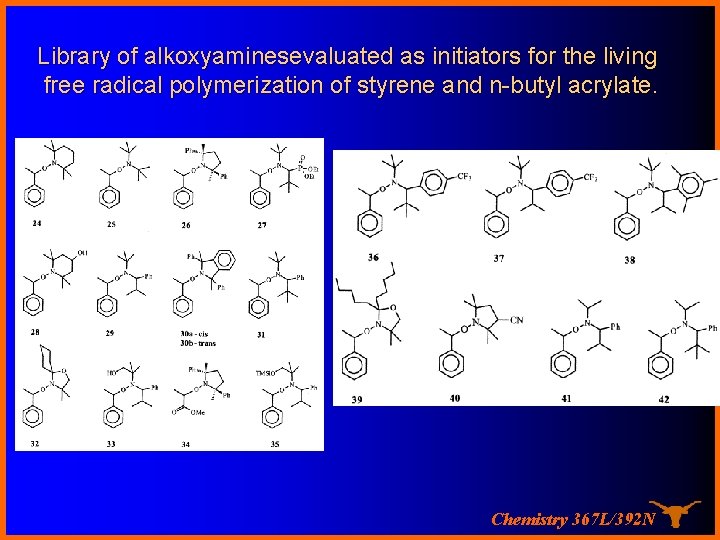 Library of alkoxyaminesevaluated as initiators for the living free radical polymerization of styrene and