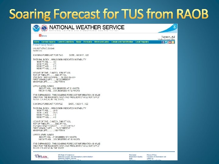 Soaring Forecast for TUS from RAOB 