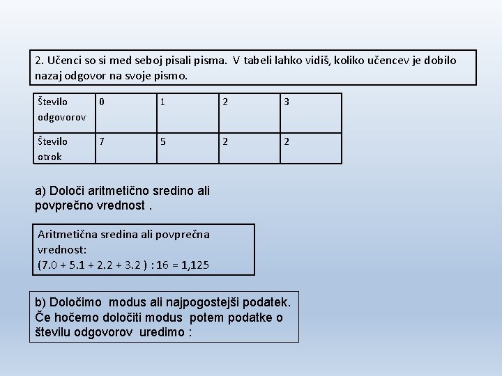 2. Učenci so si med seboj pisali pisma. V tabeli lahko vidiš, koliko učencev