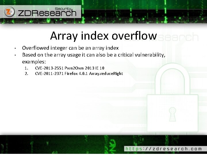 Array index overflow - Overflowed integer can be an array index Based on the