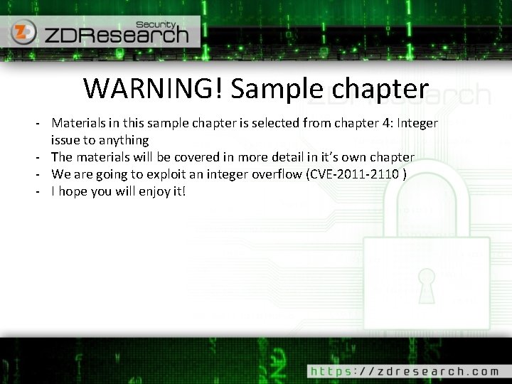 WARNING! Sample chapter - Materials in this sample chapter is selected from chapter 4: