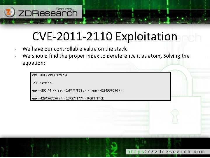 CVE-2011 -2110 Exploitation - We have our controllable value on the stack We should