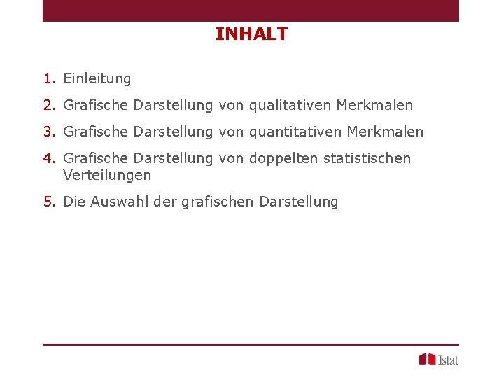 INHALT 1. Einleitung 2. Grafische Darstellung von qualitativen Merkmalen 3. Grafische Darstellung von quantitativen