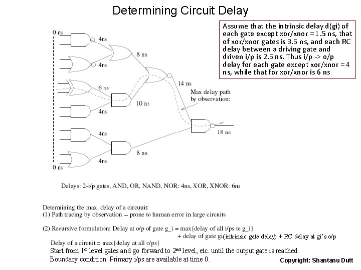 Determining Circuit Delay Assume that the intrinsic delay d(gi) of each gate except xor/xnor