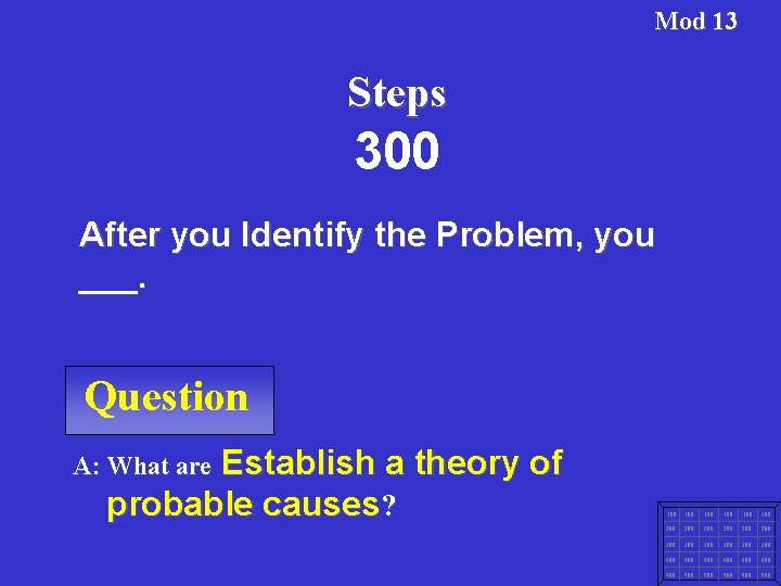 Mod 13 Steps 300 After you Identify the Problem, you ___. Question Establish a