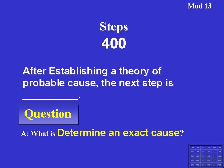 Mod 13 Steps 400 After Establishing a theory of probable cause, the next step