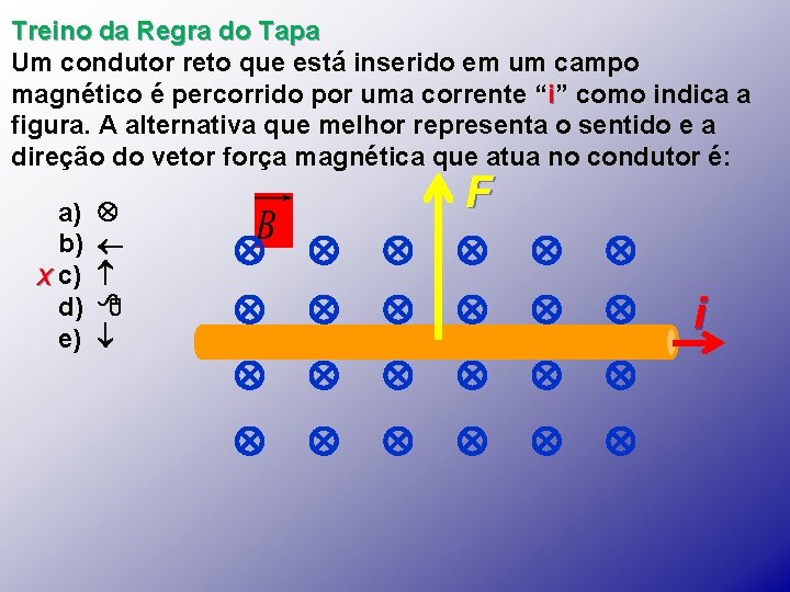 Treino da Regra do Tapa Um condutor reto que está inserido em um campo Treino da Regra do Tapa Um condutor reto que está inserido em um campo