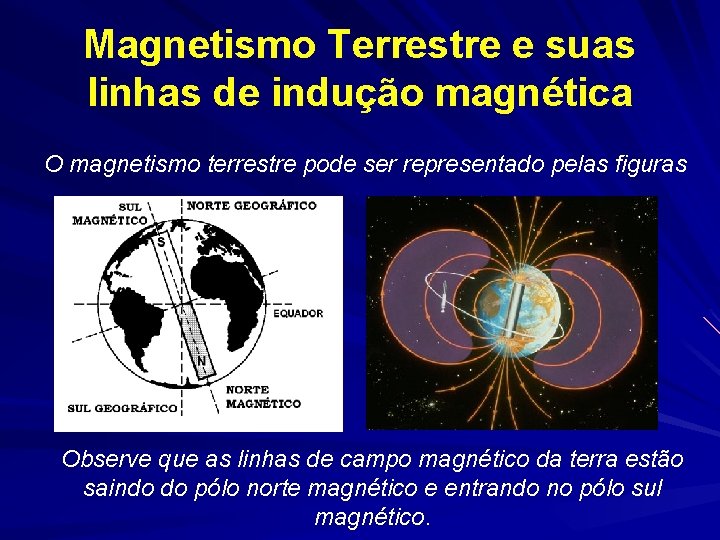 Magnetismo Terrestre e suas linhas de indução magnética O magnetismo terrestre pode ser representado Magnetismo Terrestre e suas linhas de indução magnética O magnetismo terrestre pode ser representado