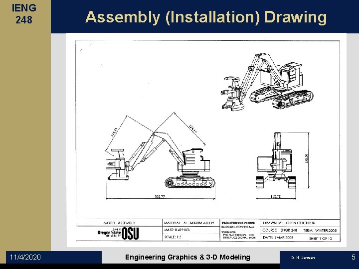 IENG 248 11/4/2020 Assembly (Installation) Drawing Engineering Graphics & 3 -D Modeling D. H.