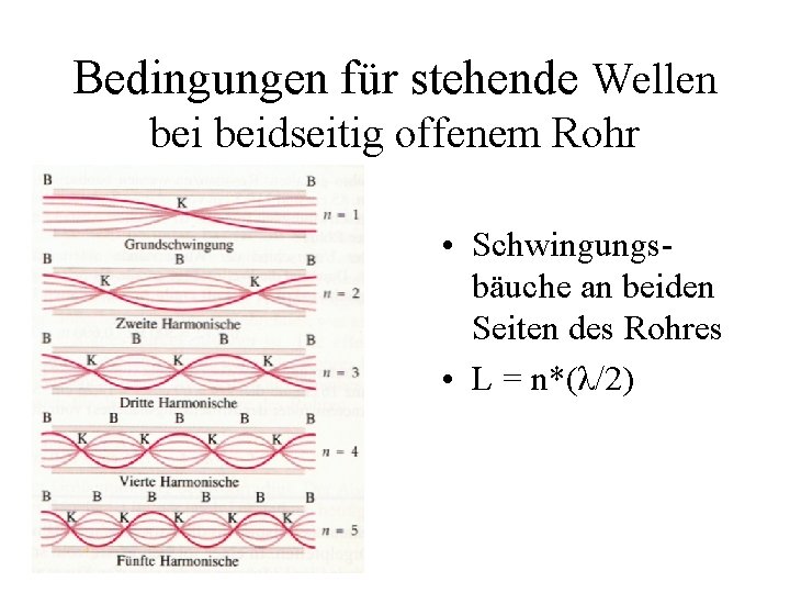 Bedingungen für stehende Wellen beidseitig offenem Rohr • Schwingungsbäuche an beiden Seiten des Rohres