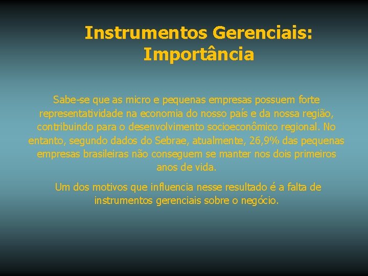 Instrumentos Gerenciais: Importância Sabe-se que as micro e pequenas empresas possuem forte representatividade na