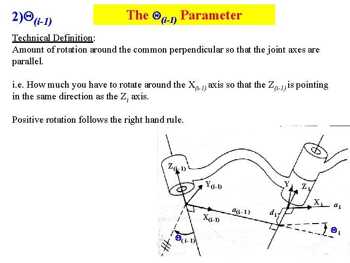 2) (i-1) The (i-1) Parameter Technical Definition: Amount of rotation around the common perpendicular