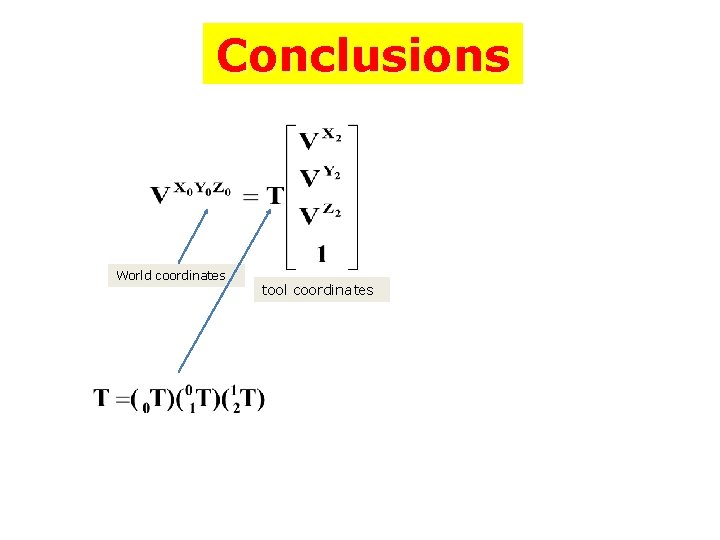 Conclusions World coordinates tool coordinates 