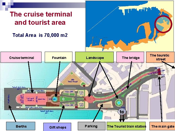 The cruise terminal and tourist area Total Area is 70, 000 m 2 Cruise